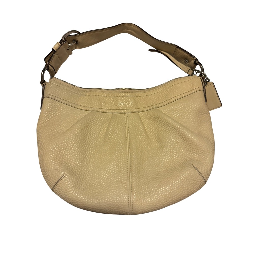 Coach Ergo Pleated Hobo Bag Beige Pebbled Leather Shoulder Bag F14330